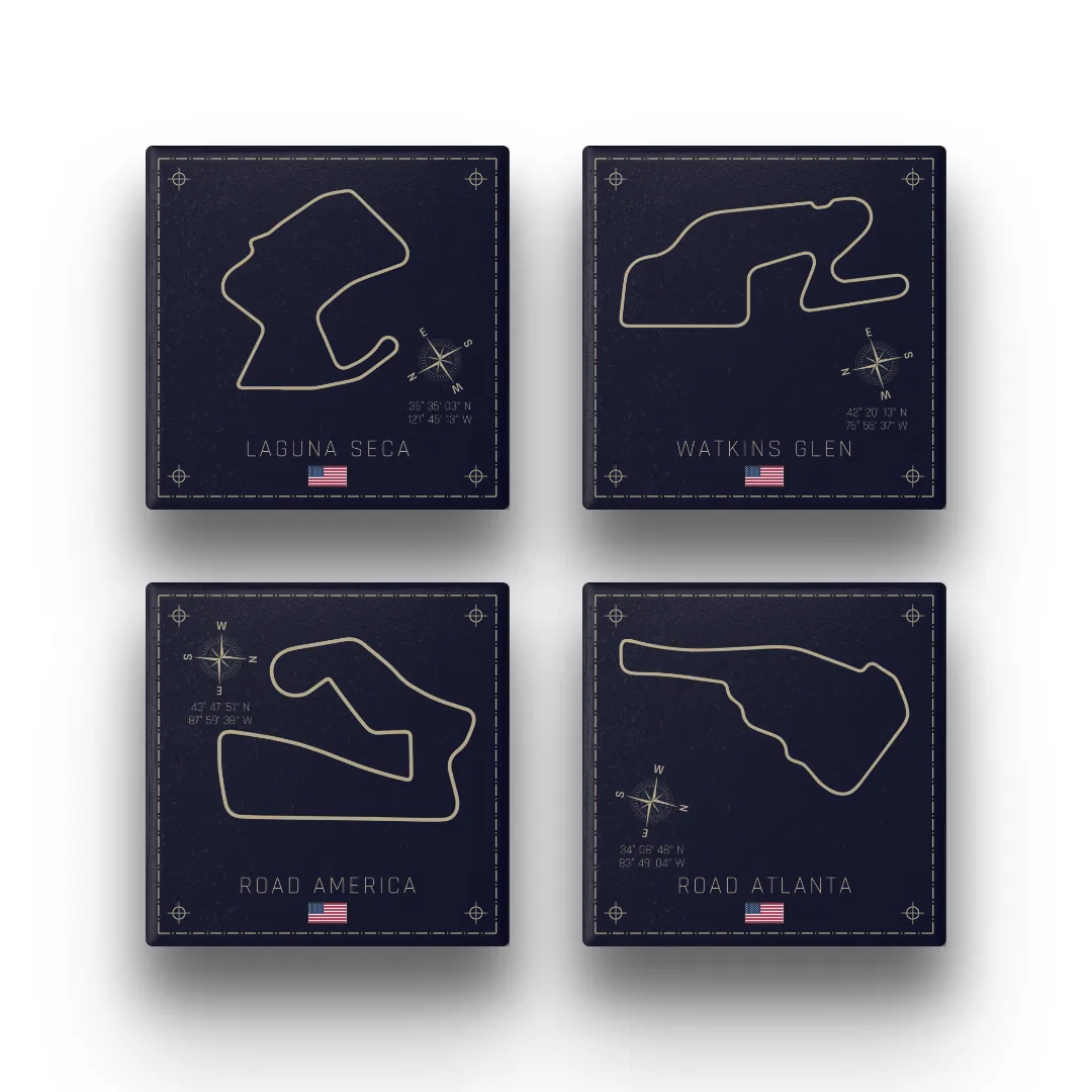 American Road Course Pack — ceramic coaster set, Blueprint