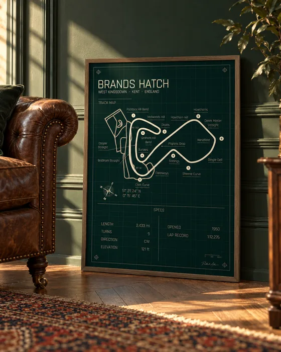 Brands Hatch framed track map poster, Heritage edition