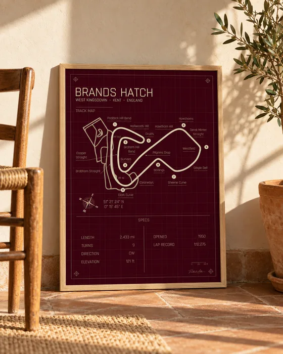 Brands Hatch framed track map poster, Rosso edition