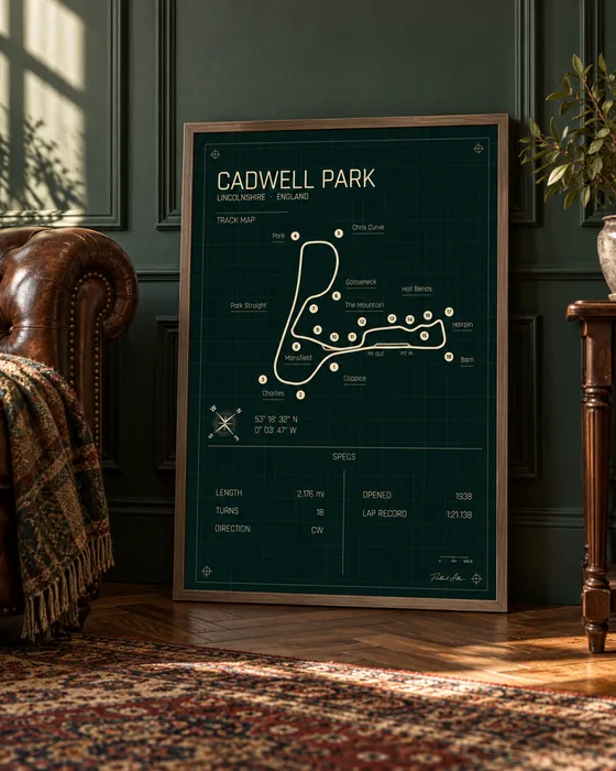 Cadwell Park framed track map poster, Heritage edition