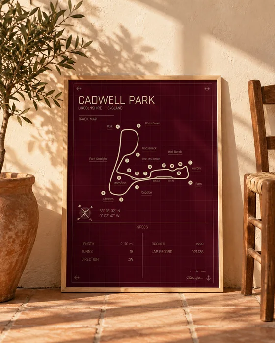 Cadwell Park framed track map poster, Rosso edition