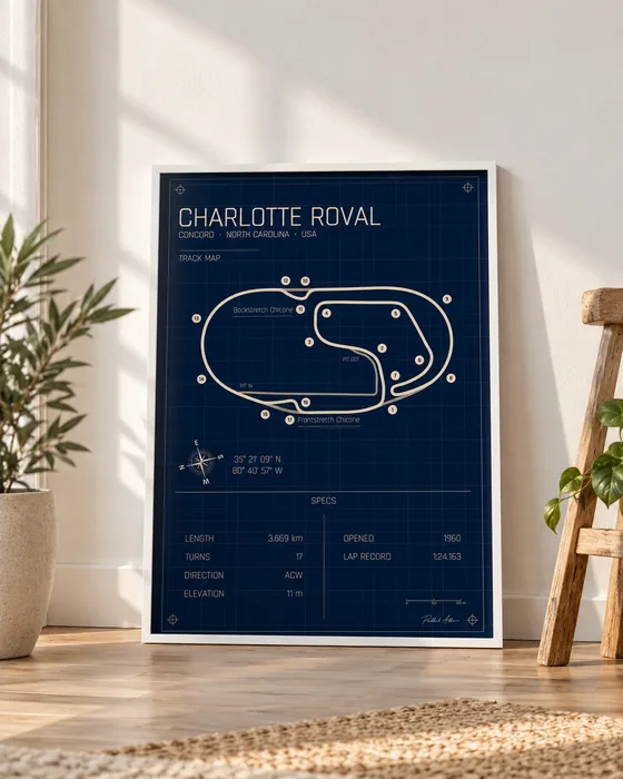 Charlotte Roval framed track map poster, Blueprint edition