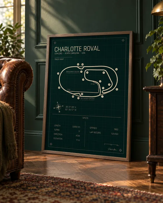 Charlotte Roval framed track map poster, Heritage edition