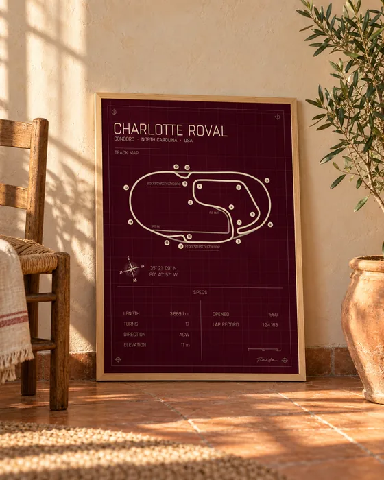 Charlotte Roval framed track map poster, Rosso edition