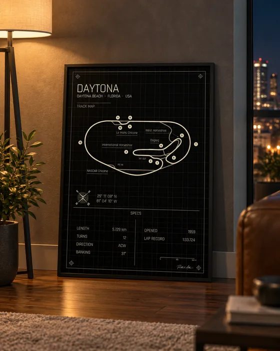 Daytona framed track map poster, Midnight edition