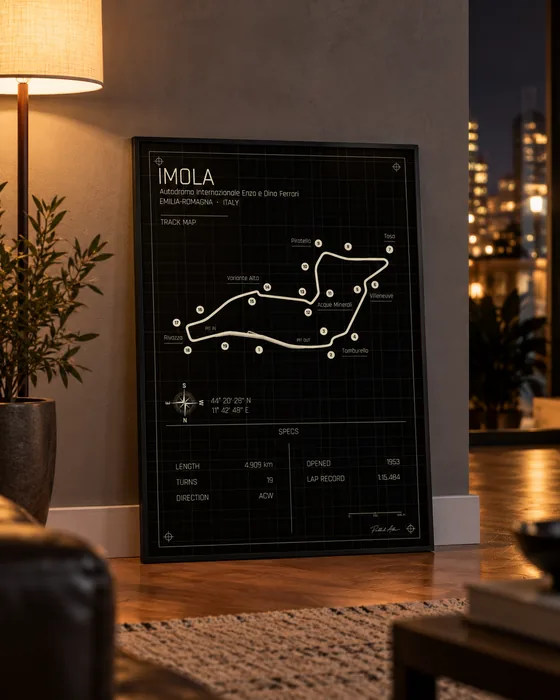 Póster enmarcado del circuito de Imola, edición Midnight