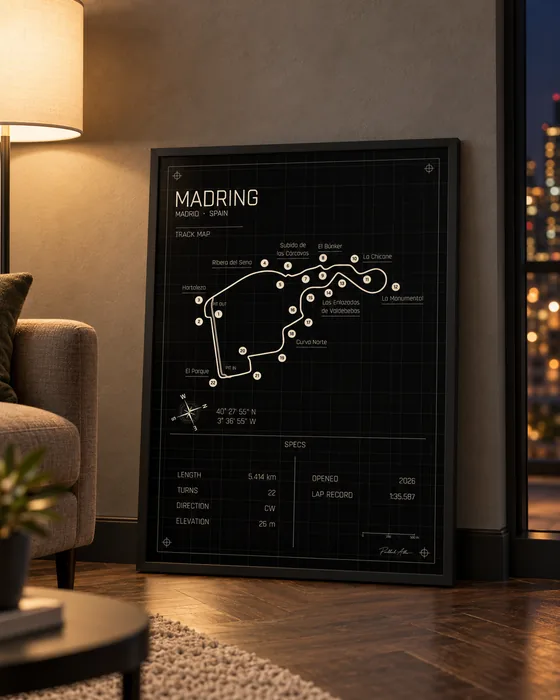 Póster enmarcado del circuito de Madring, edición Midnight
