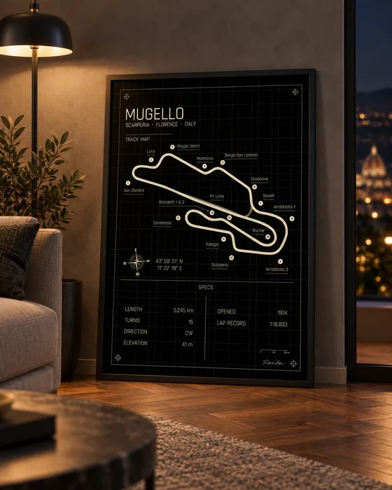 Póster enmarcado del circuito de Mugello, edición Midnight