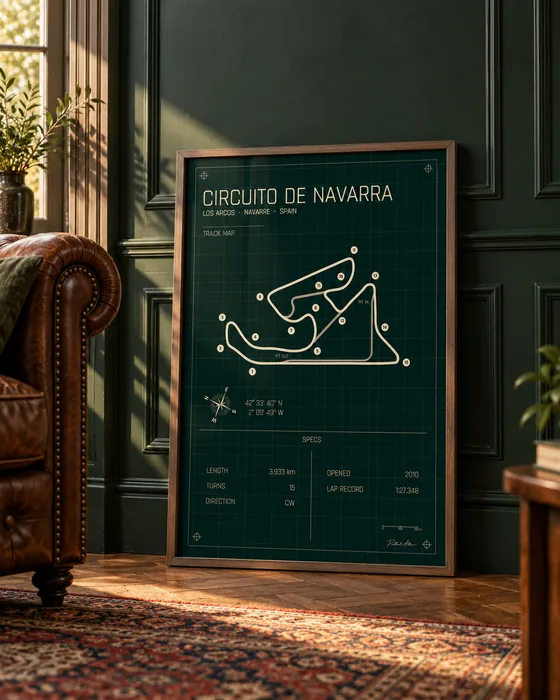 Navarra framed track map poster, Heritage edition