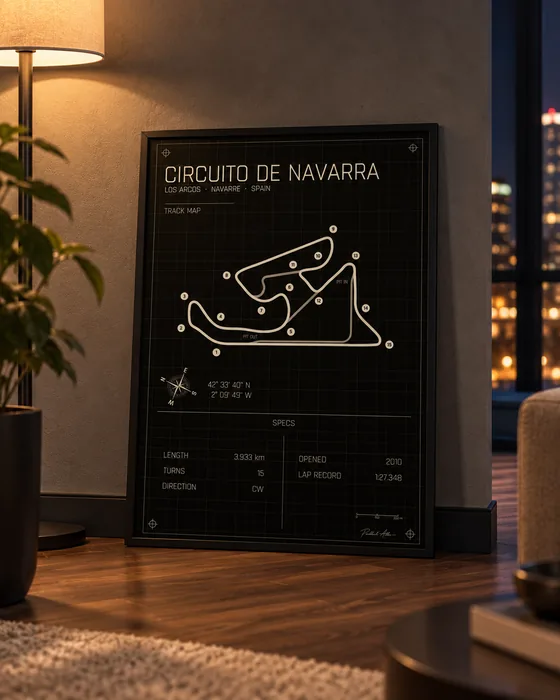 Navarra framed track map poster, Midnight edition