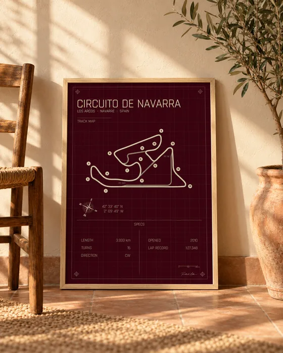 Navarra framed track map poster, Rosso edition