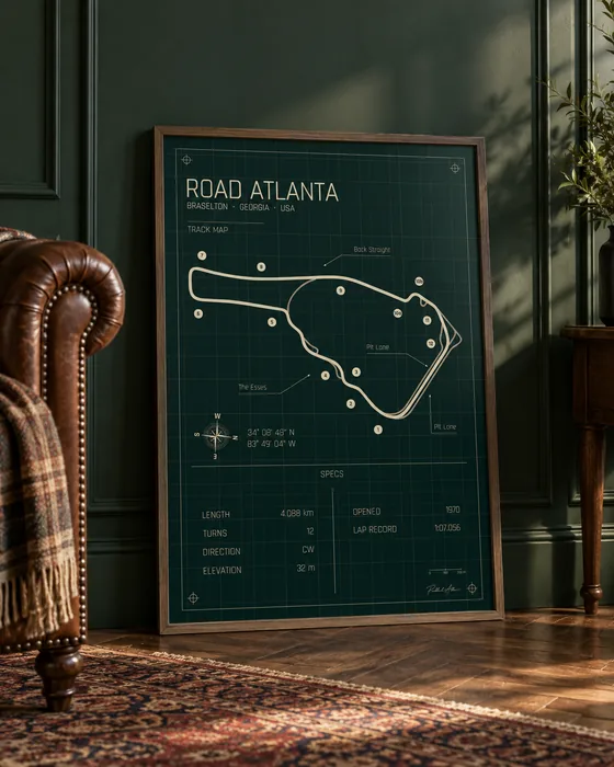 Póster enmarcado del circuito de Road Atlanta, edición Heritage