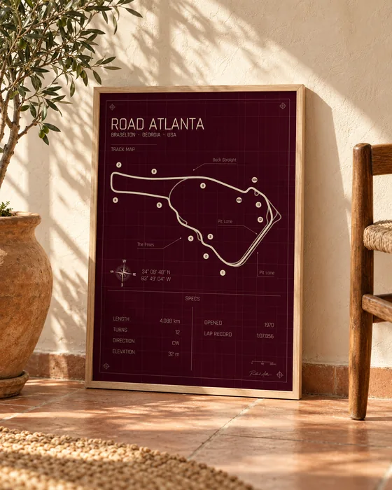 Póster enmarcado del circuito de Road Atlanta, edición Rosso