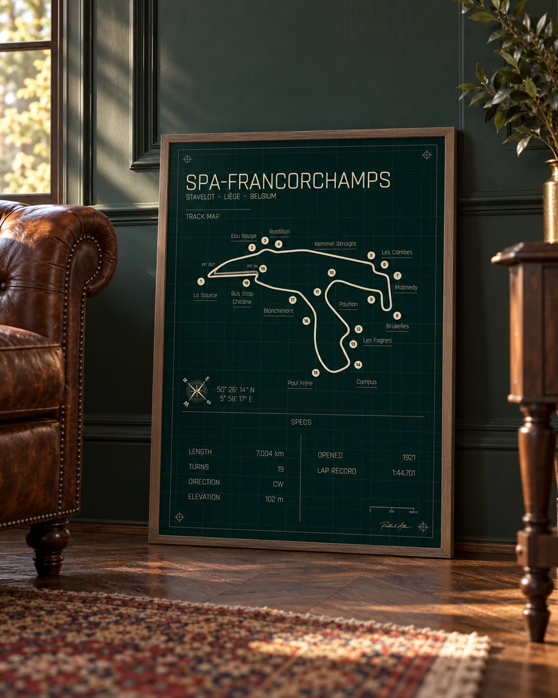 Póster enmarcado del circuito de Spa-Francorchamps, edición Heritage