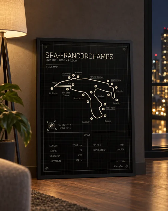 Póster enmarcado del circuito de Spa-Francorchamps, edición Midnight