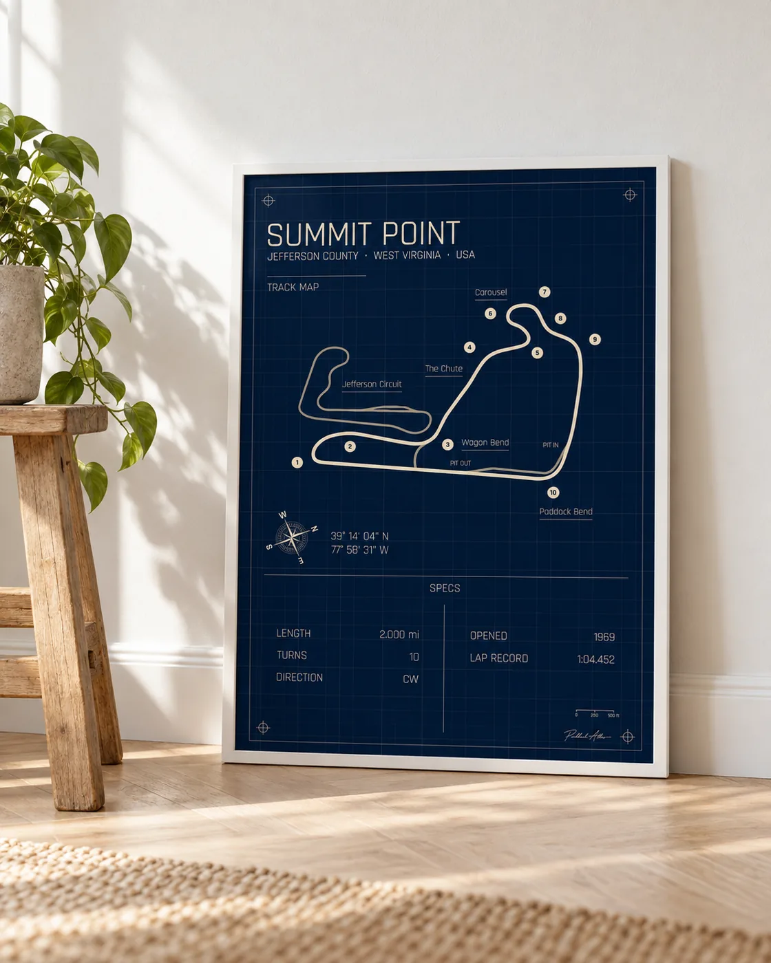 Póster enmarcado del circuito de Summit Point, edición Blueprint