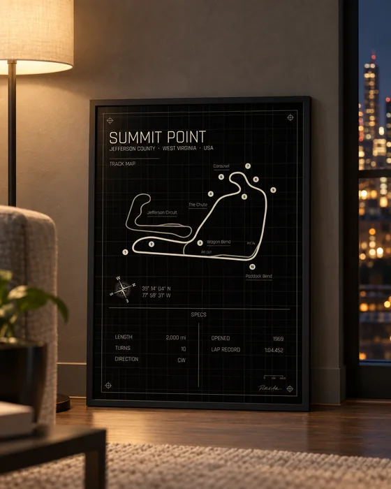 Póster enmarcado del circuito de Summit Point, edición Midnight