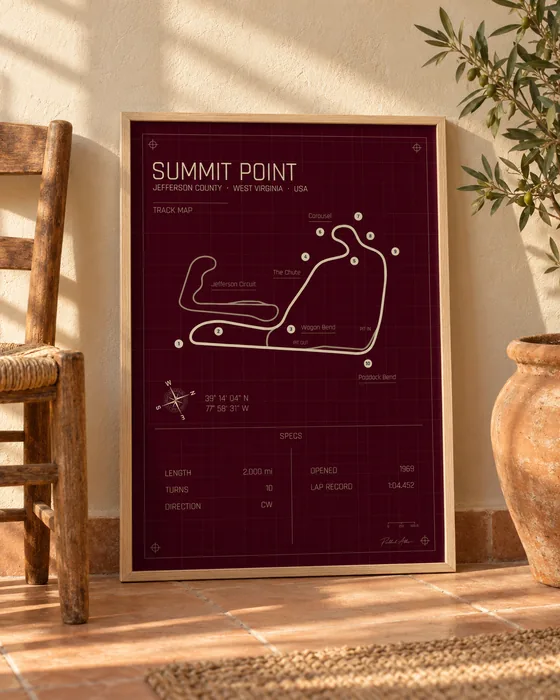 Póster enmarcado del circuito de Summit Point, edición Rosso
