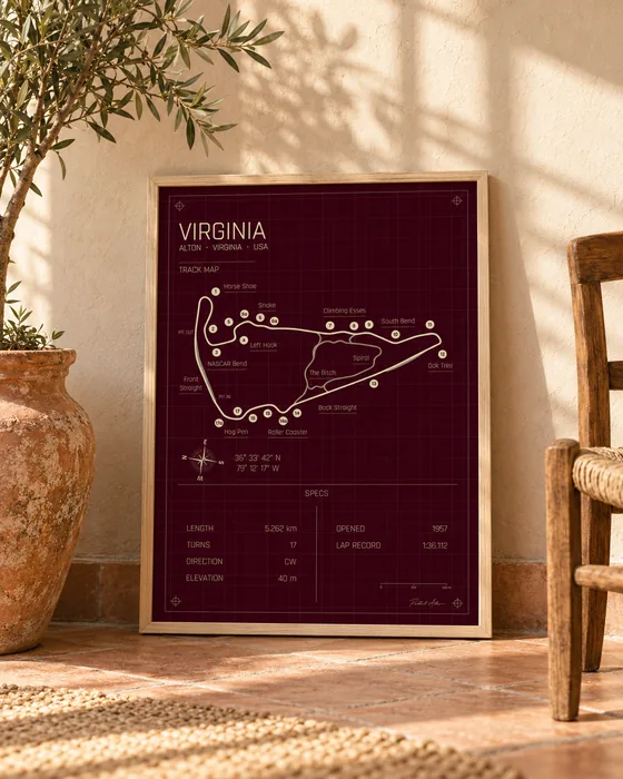 Póster enmarcado del circuito de VIR (Virginia International Raceway), edición Rosso