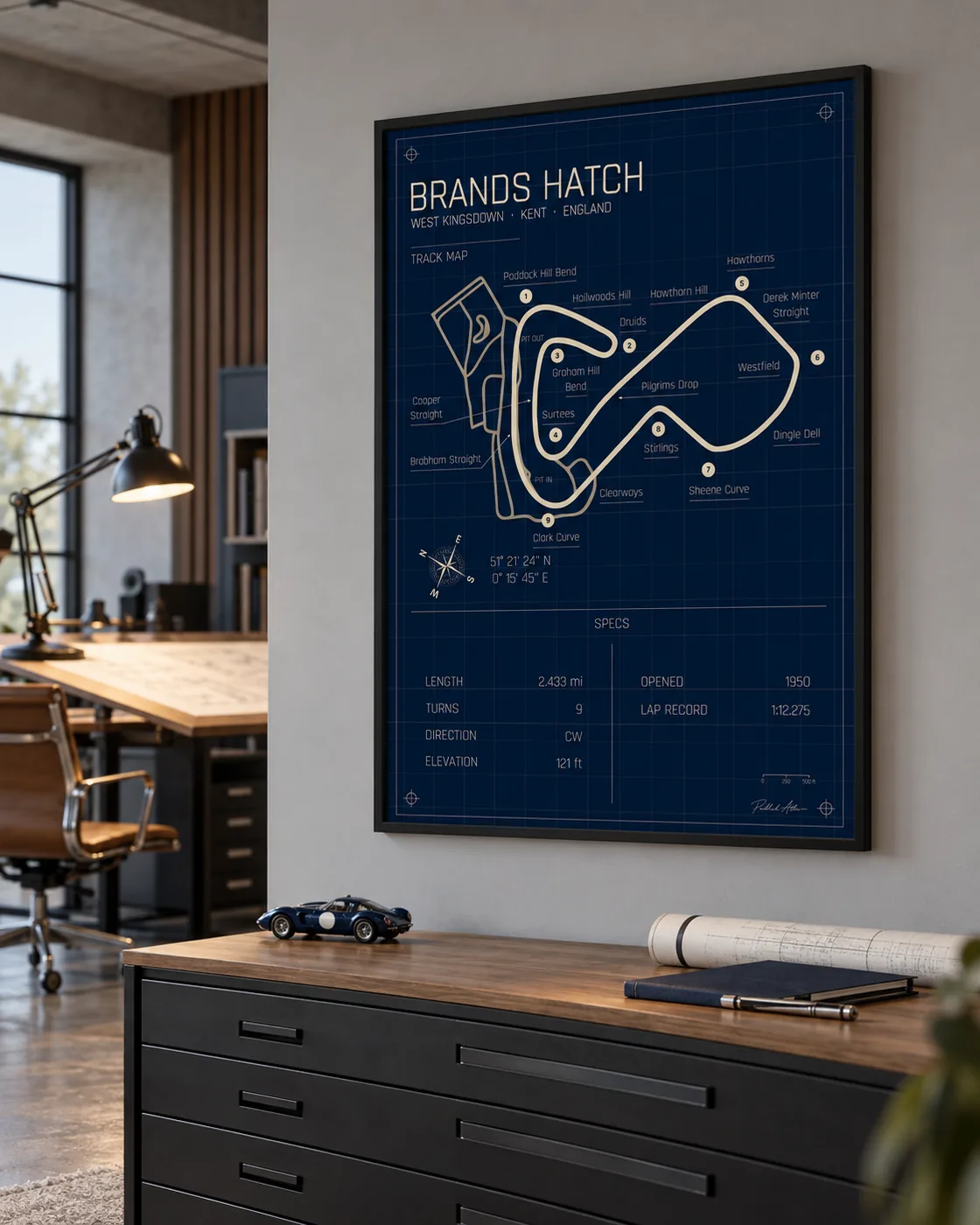 Brands Hatch track map poster, Blueprint edition