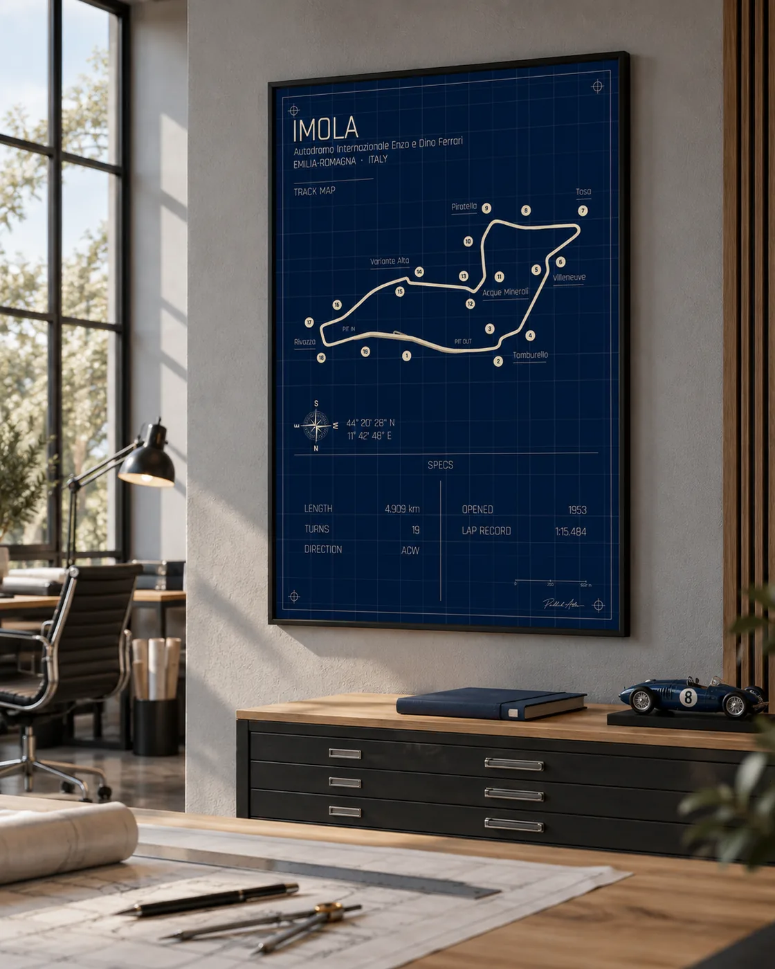 Imola track map poster, Blueprint edition