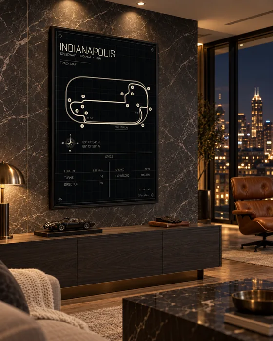 Indianapolis track map poster, Midnight edition