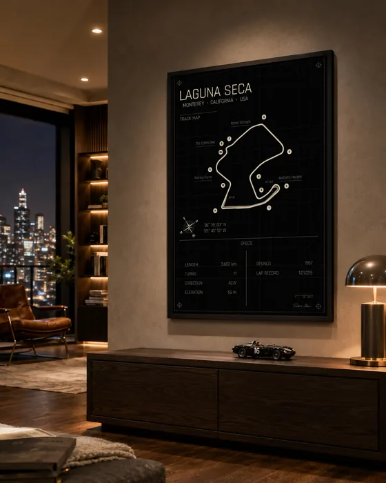 Laguna Seca circuit poster — Midnight edition