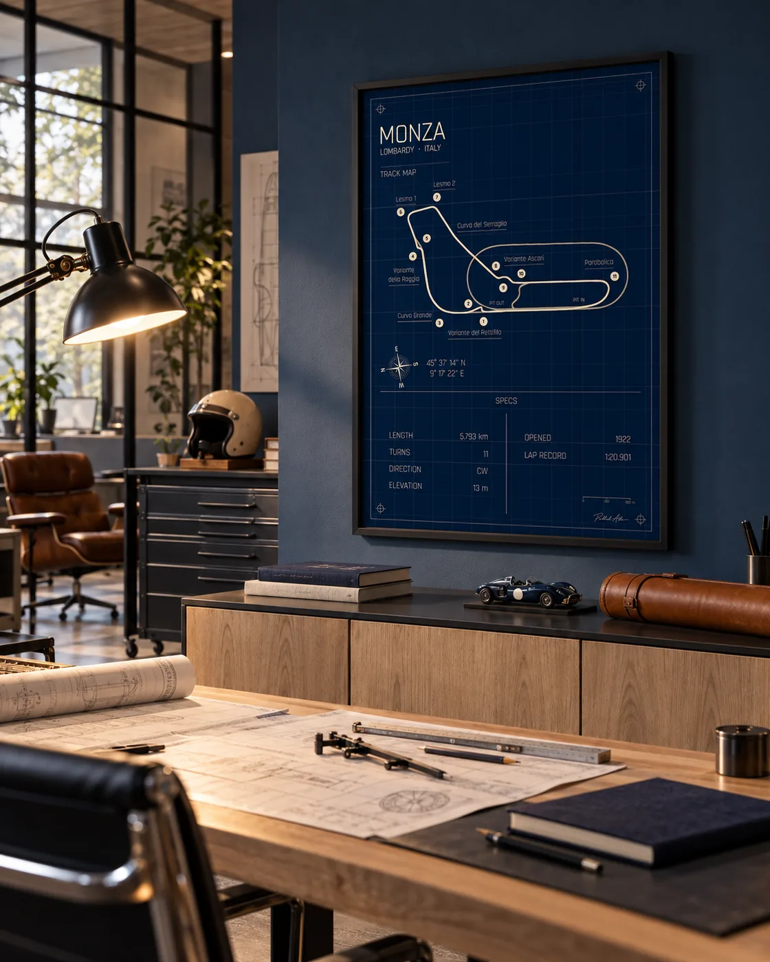 Monza track map poster, Blueprint edition