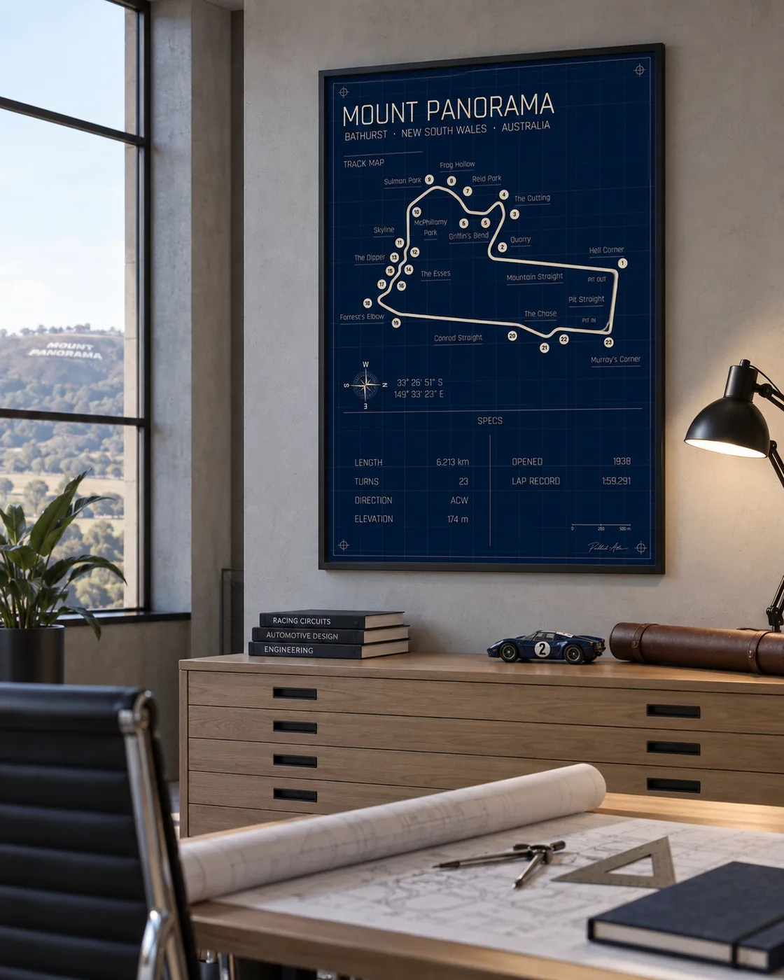 Bathurst (Mount Panorama) track map poster, Blueprint edition