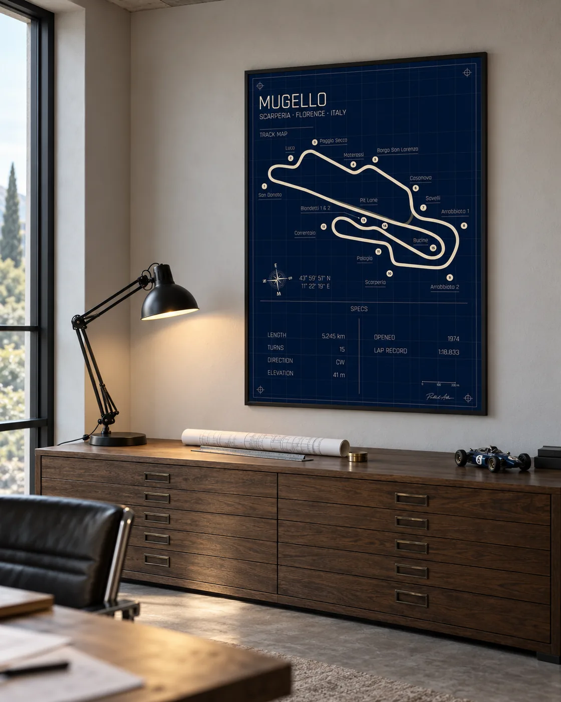 Mugello track map poster, Blueprint edition