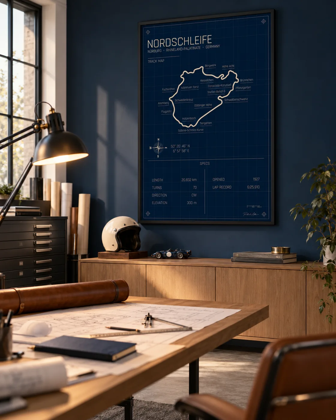 Nürburgring Nordschleife track map poster, Blueprint edition