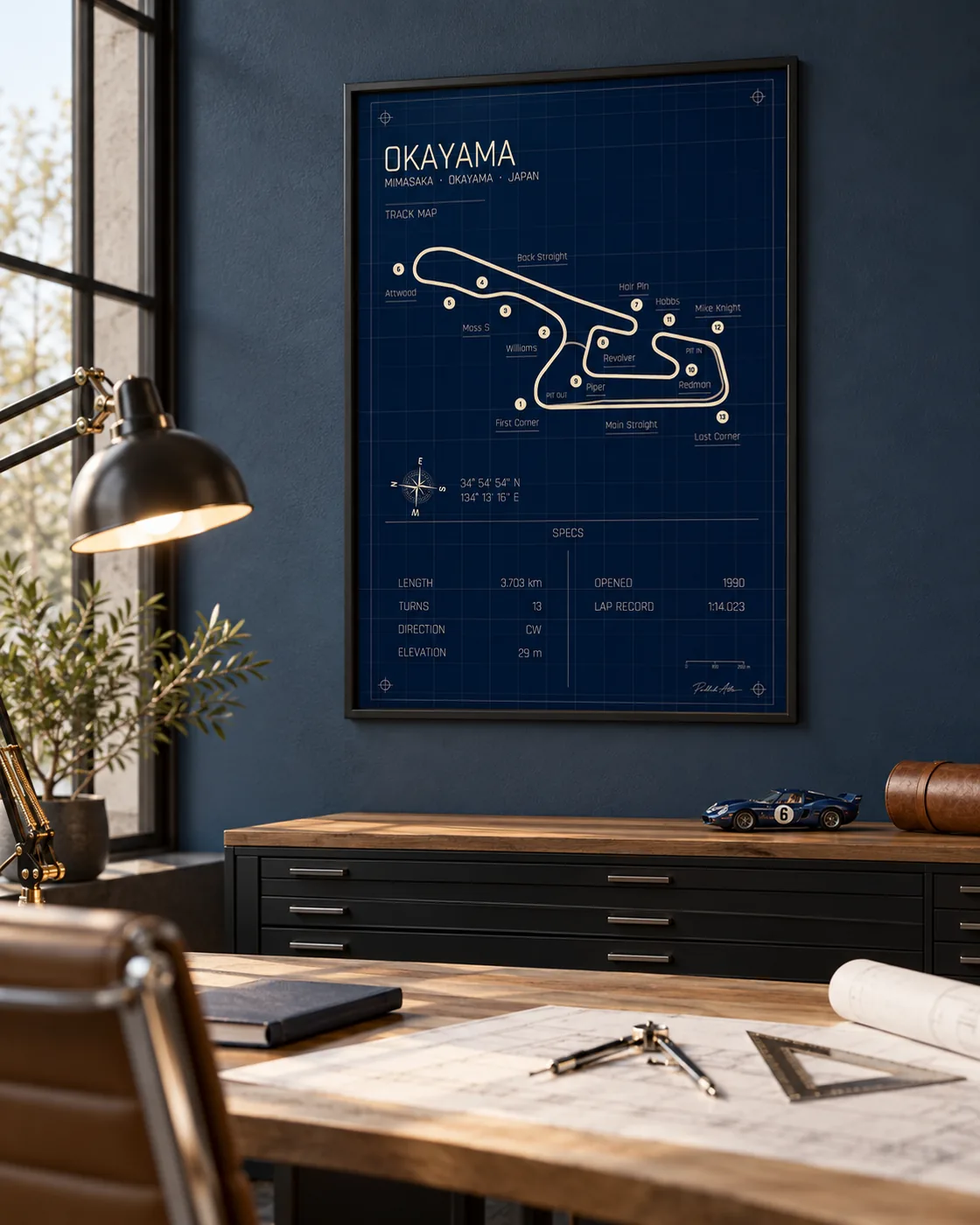 Okayama track map poster, Blueprint edition