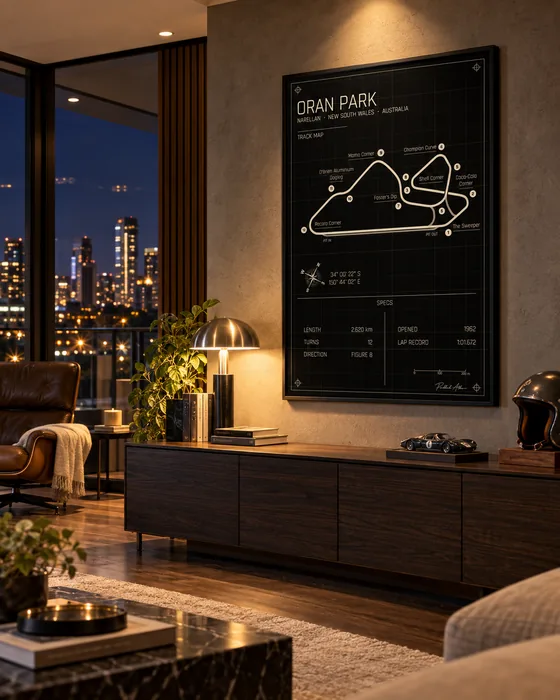 Oran Park track map poster, Midnight edition