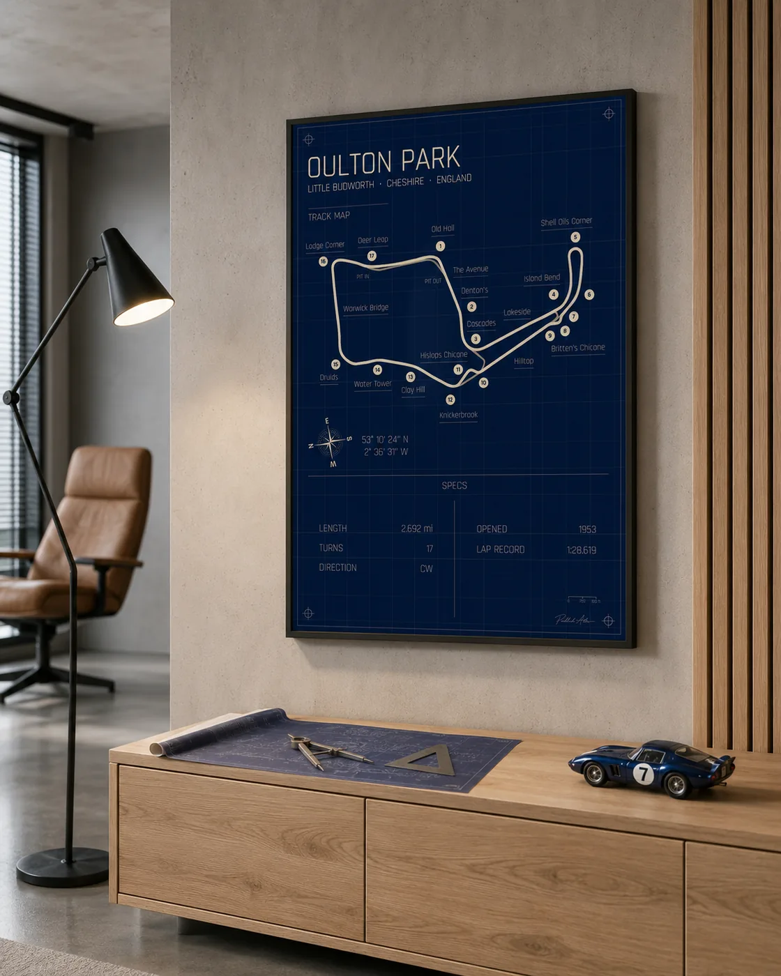 Oulton Park circuit poster — Blueprint