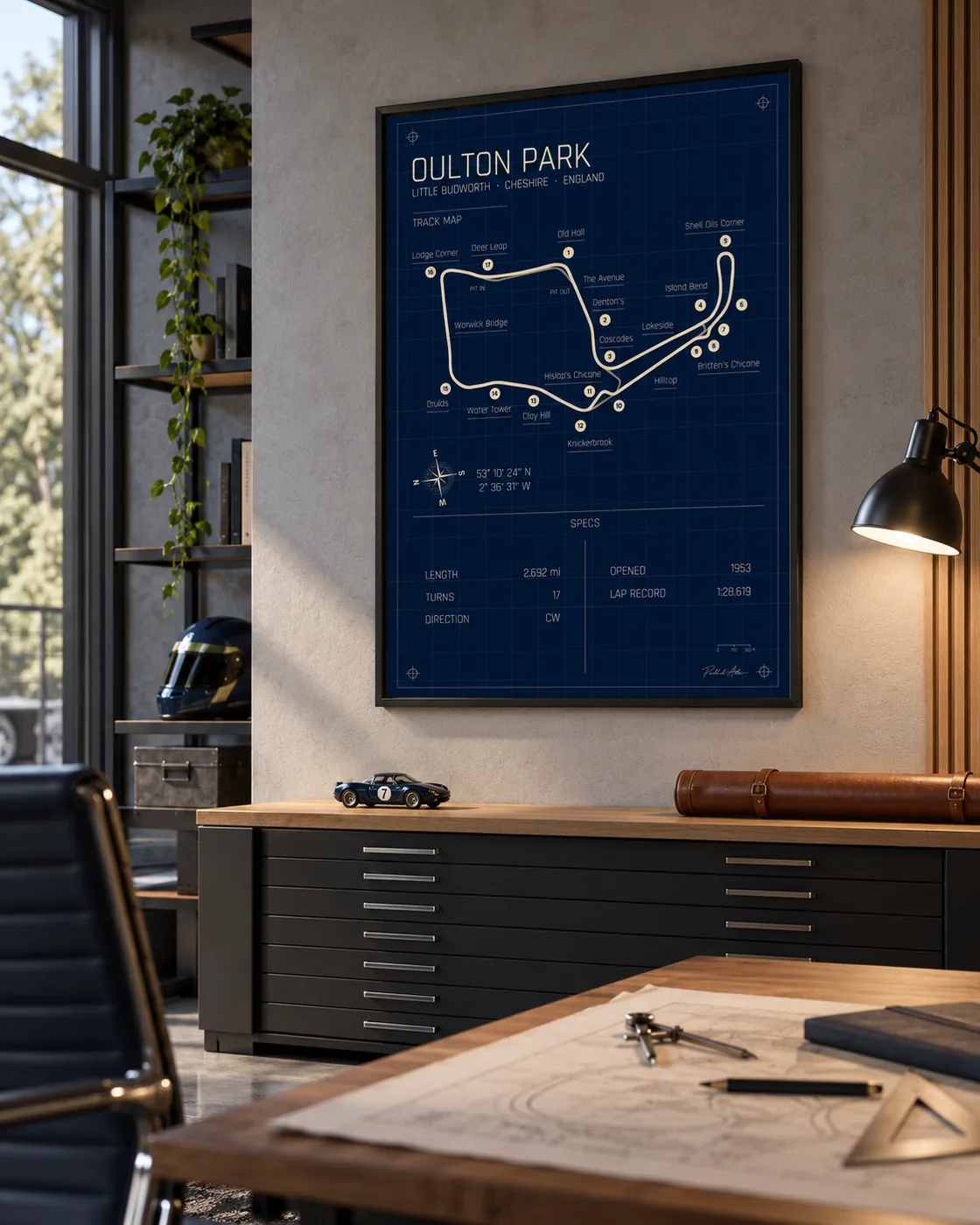 Oulton Park track map poster, Blueprint edition