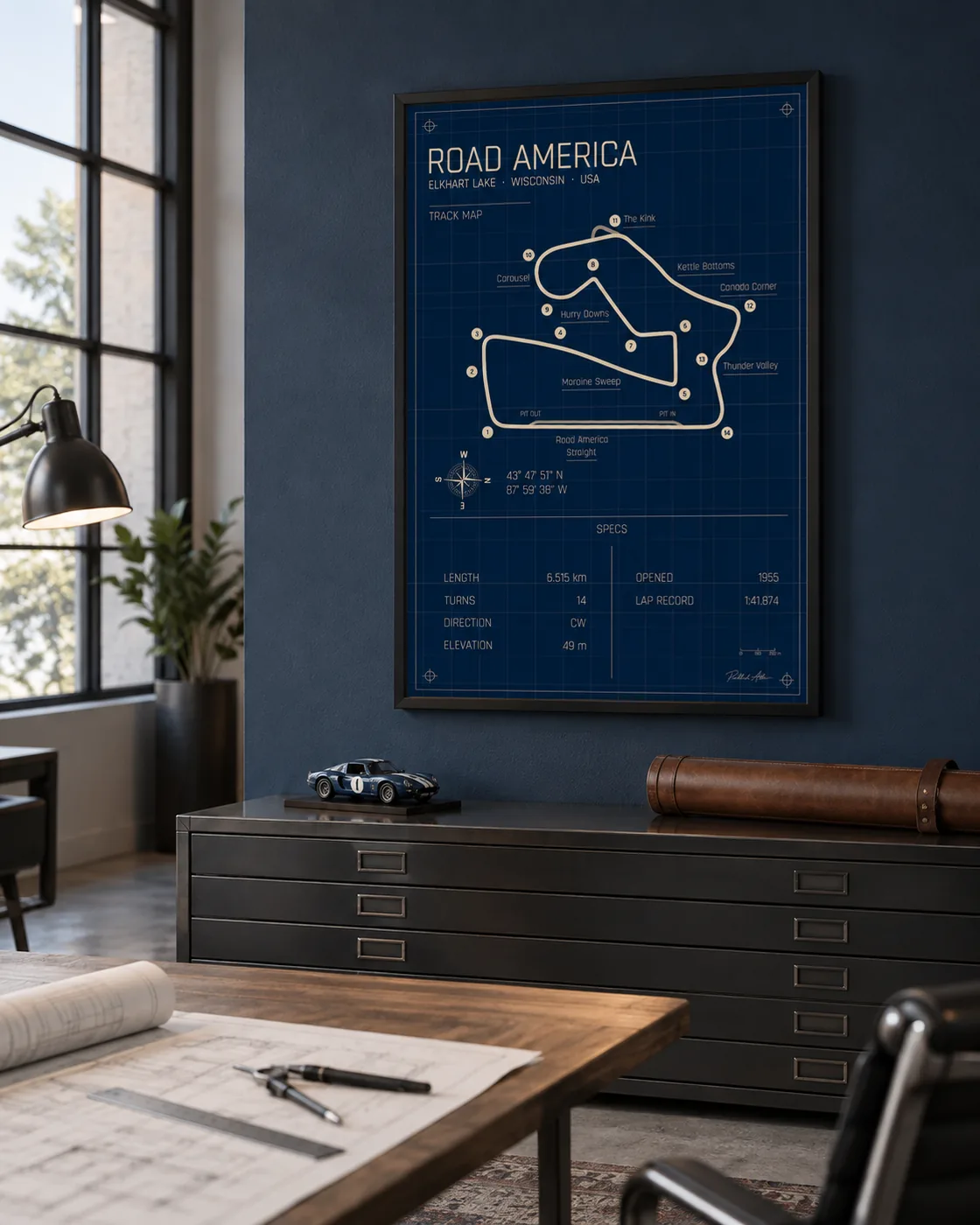 Póster del circuito de Road America, edición Blueprint