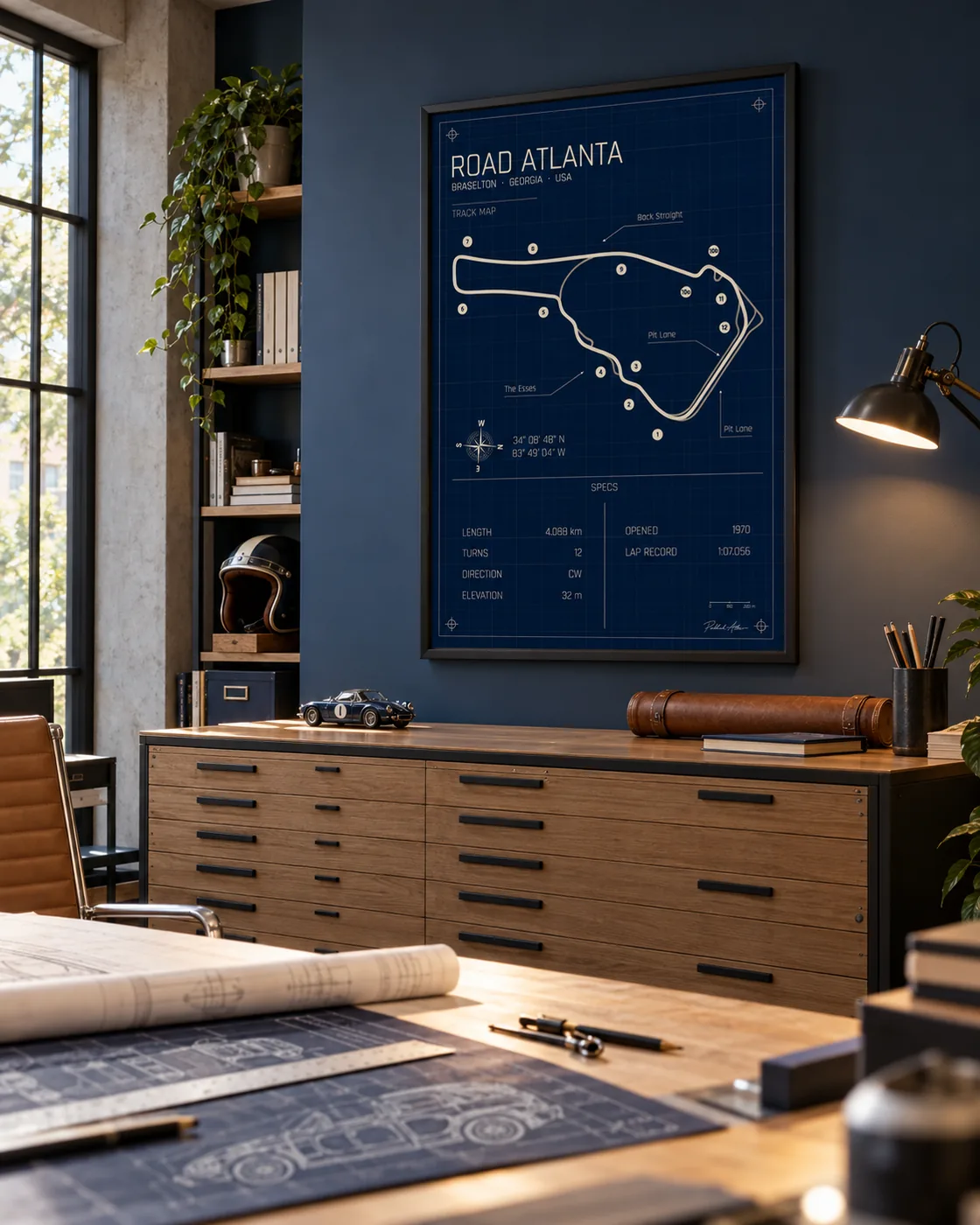 Road Atlanta track map poster, Blueprint edition