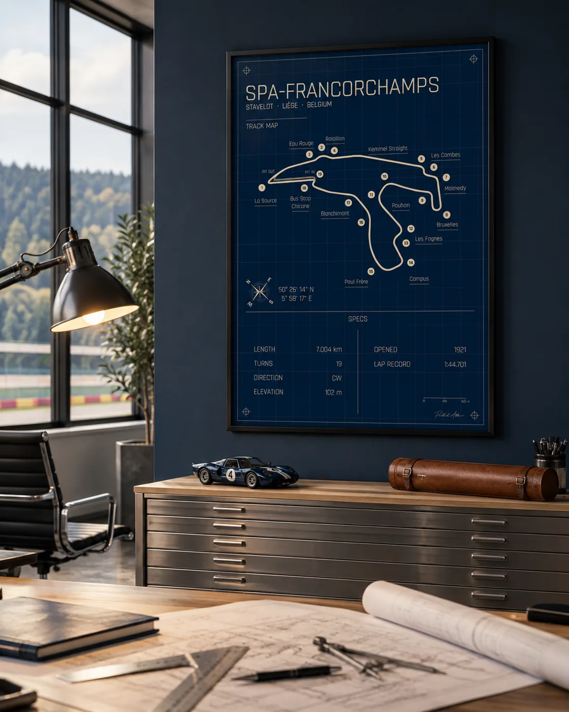 Spa-Francorchamps track map poster, Blueprint edition