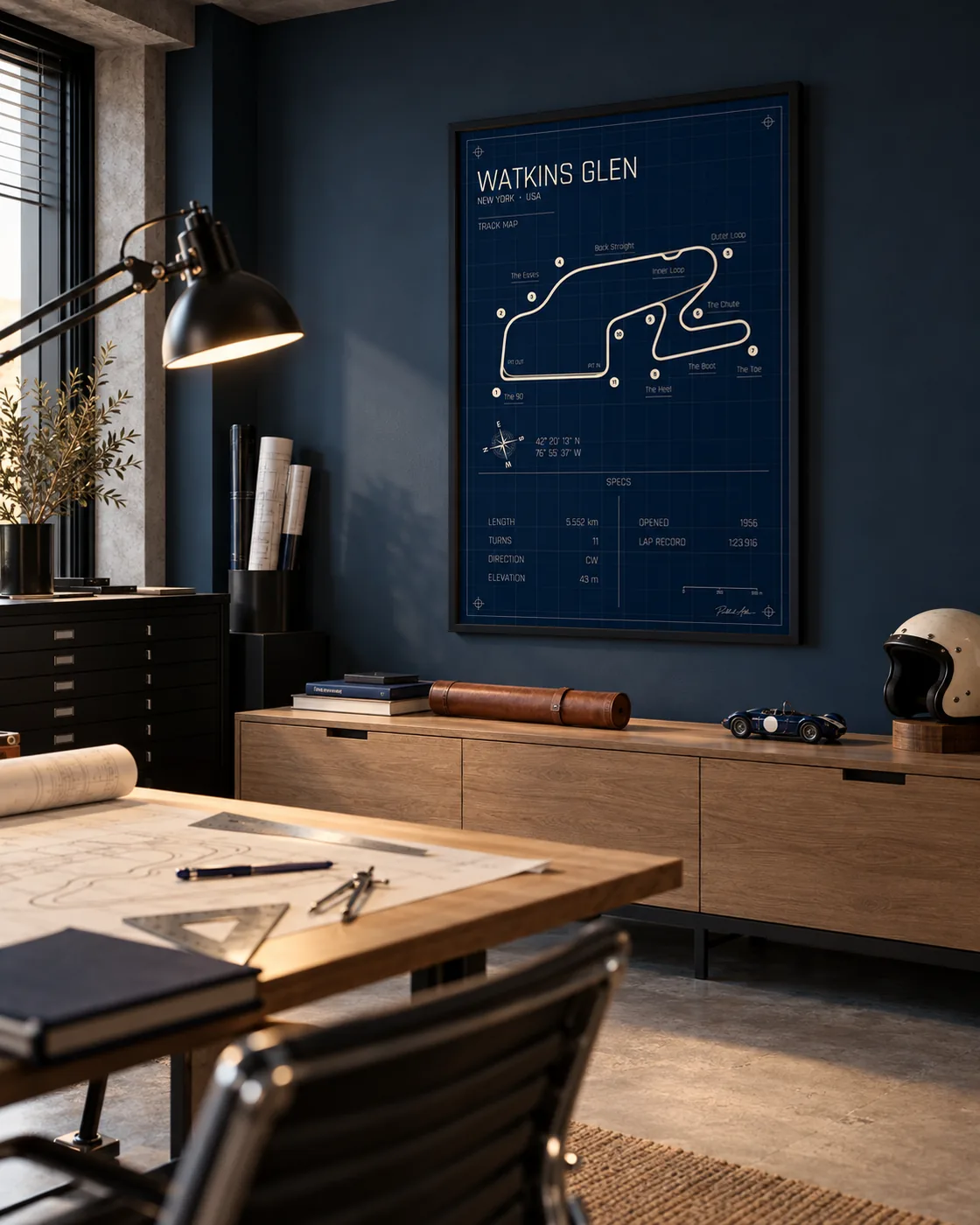 Watkins Glen track map poster, Blueprint edition